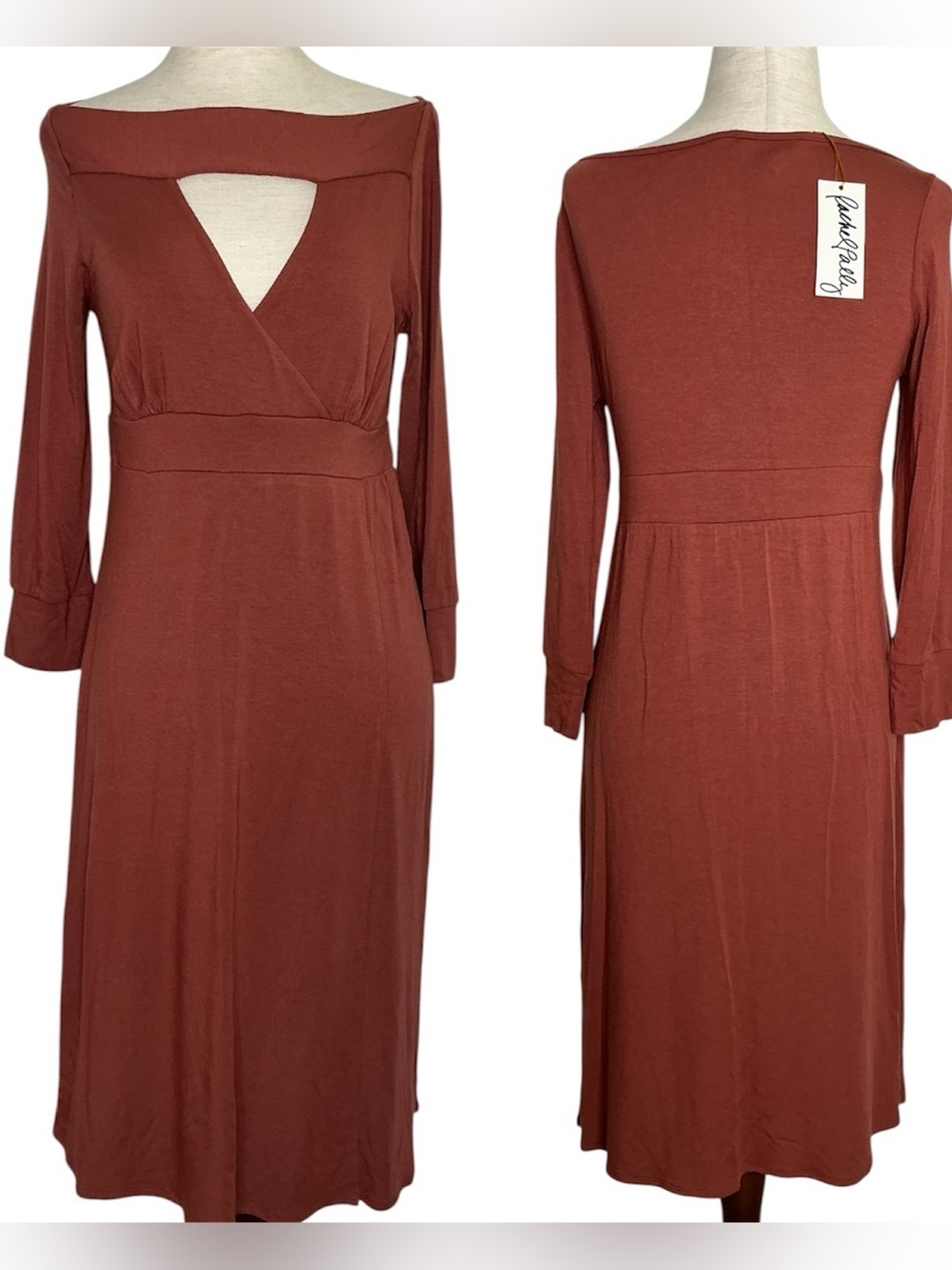 Rachel Pally Pinkblush Rust Brown Long Sleeve Wrap Midi Dress NWT Size Small